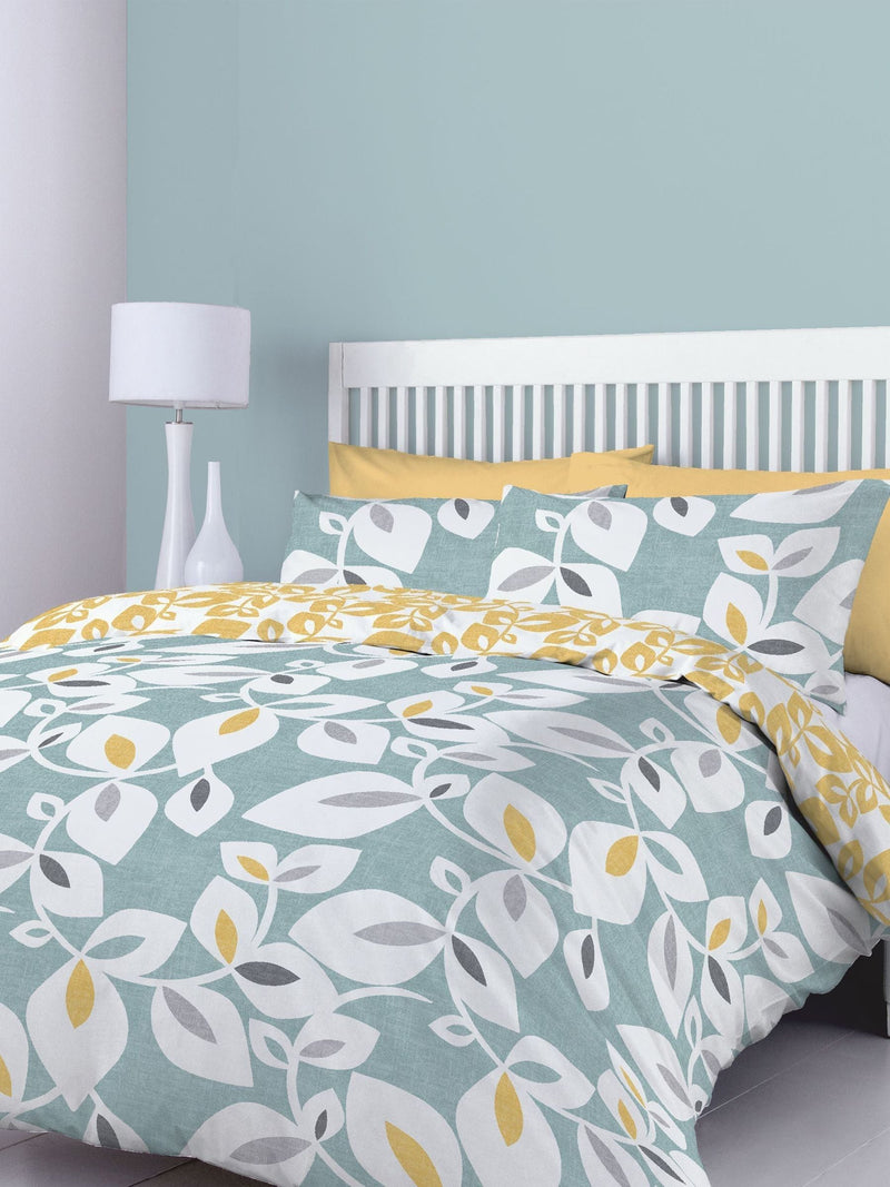 Catherine Lansfield teal blue Inga leaf duvet cover and pillowcase set - British product