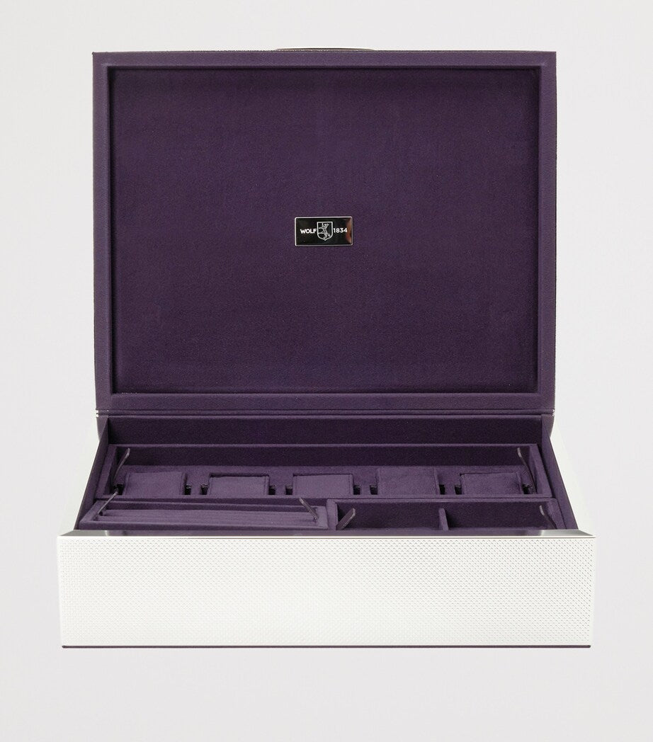 WOLF silver-plated watch and jewellery storage box with removable trays, 25x32x9cm (British brand)