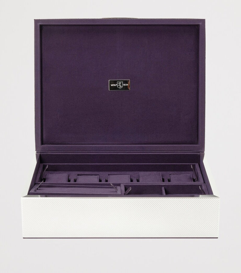 WOLF silver-plated watch and jewellery storage box with removable trays, 25x32x9cm (British brand)