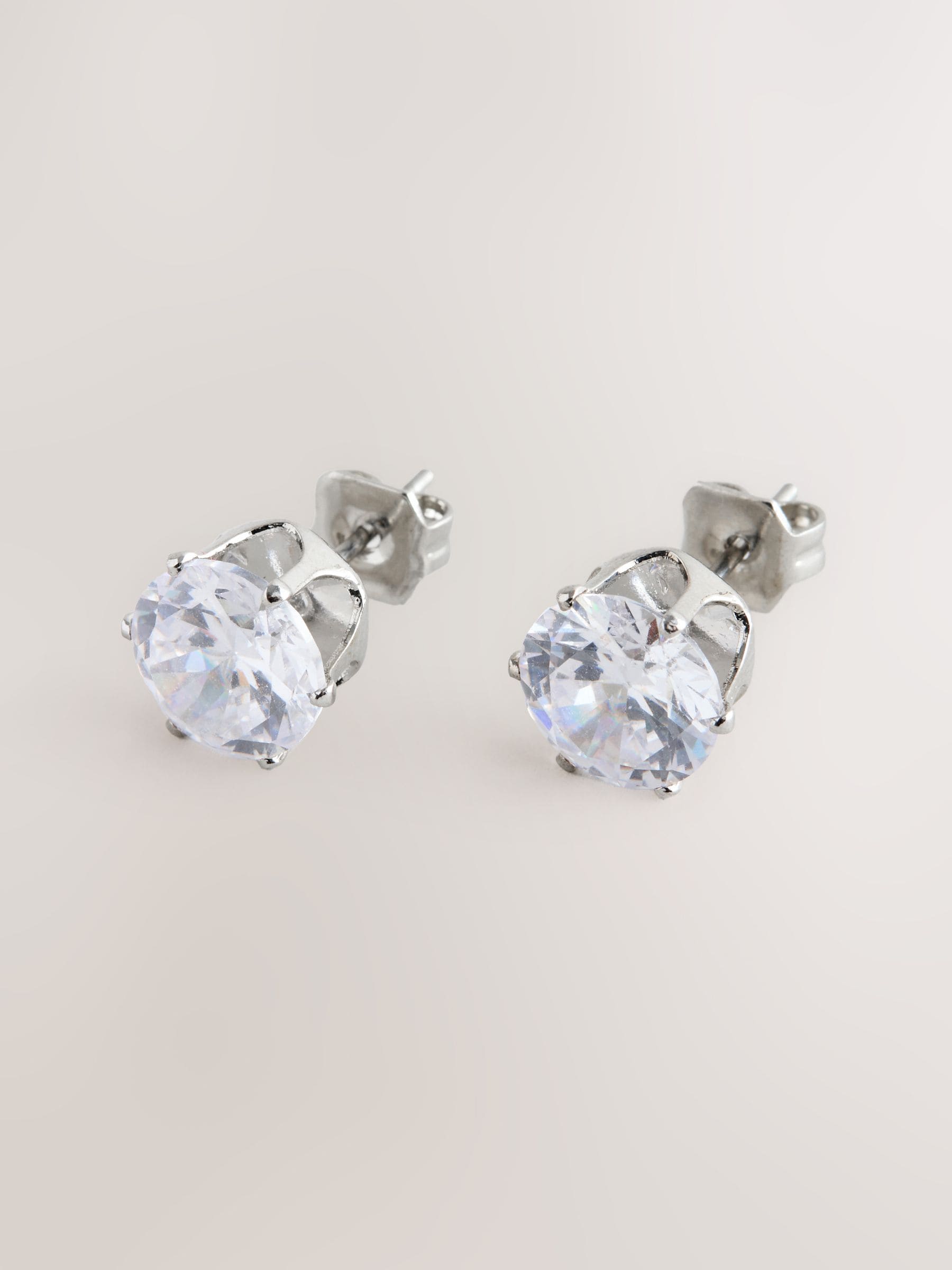 Silver tone cubic zirconia large stud earrings 0.5cm diameter (British brand)