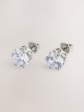 Silver tone cubic zirconia large stud earrings 0.5cm diameter (British brand)
