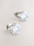 Silver tone cubic zirconia large stud earrings 0.5cm diameter (British brand)