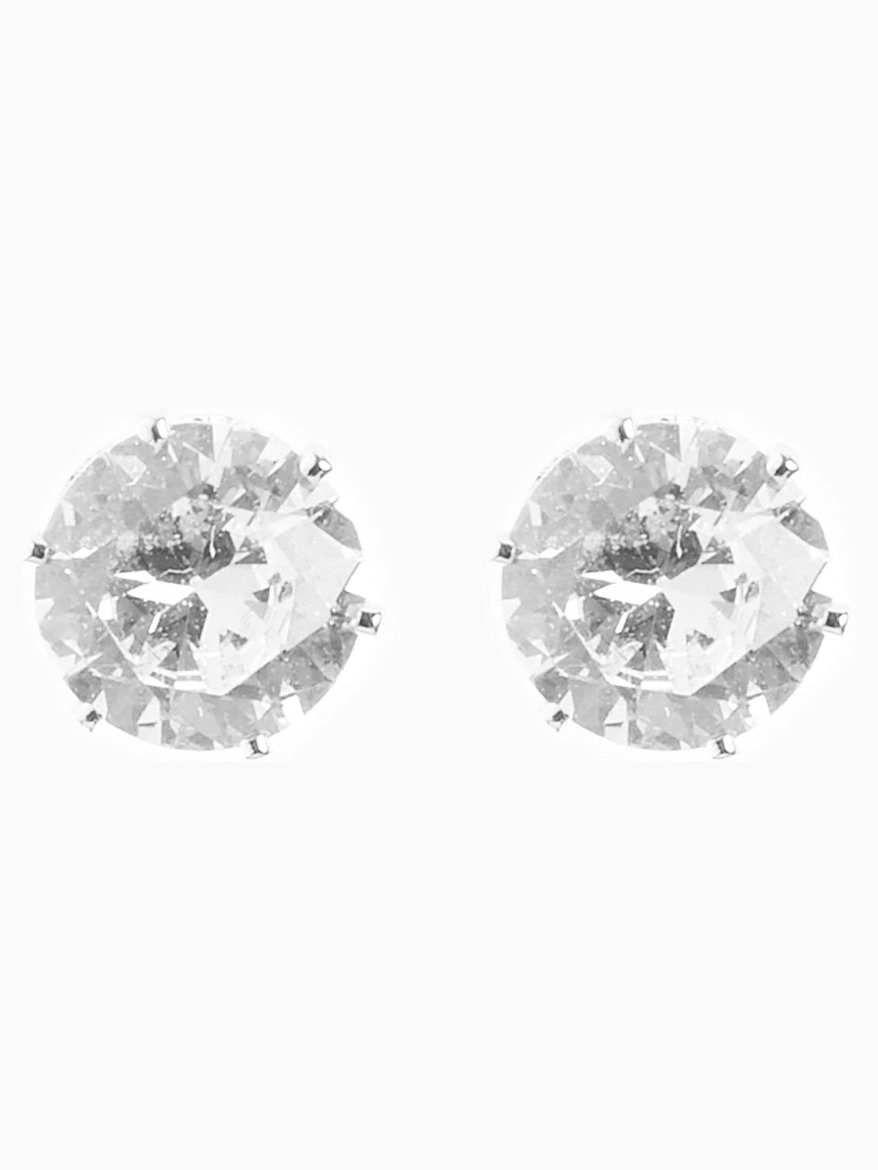 Silver tone cubic zirconia large stud earrings 0.5cm diameter (British brand)