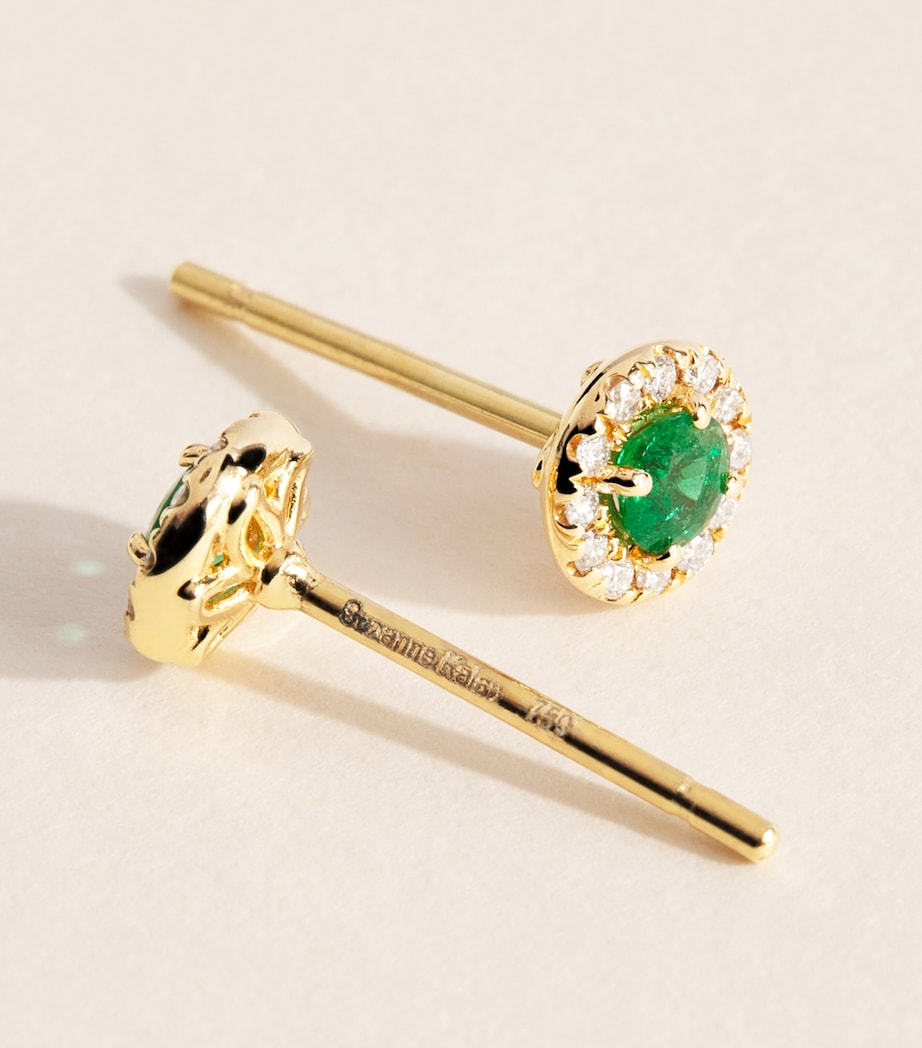 Suzanne Kalan mini stud earrings in yellow gold with diamonds and emerald - British product