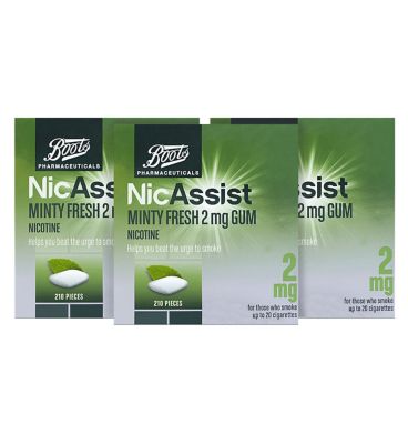 Boots NicAssist Minty Fresh 2 mg Gum 3 x 210 Pieces Bundle GOODS Boots   