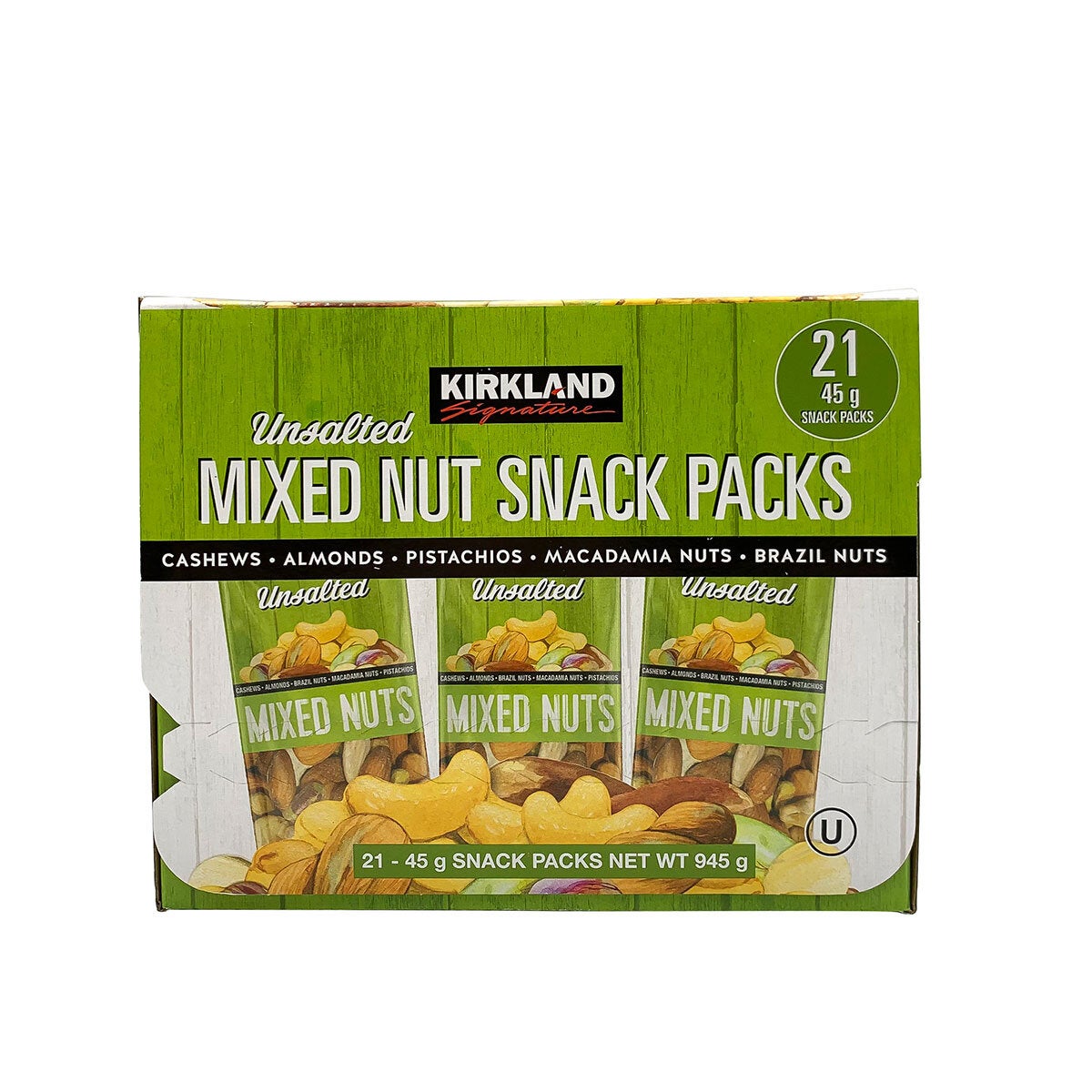 Kirkland Signature unsalted mixed nut snack packs 21 x 45g, UK version