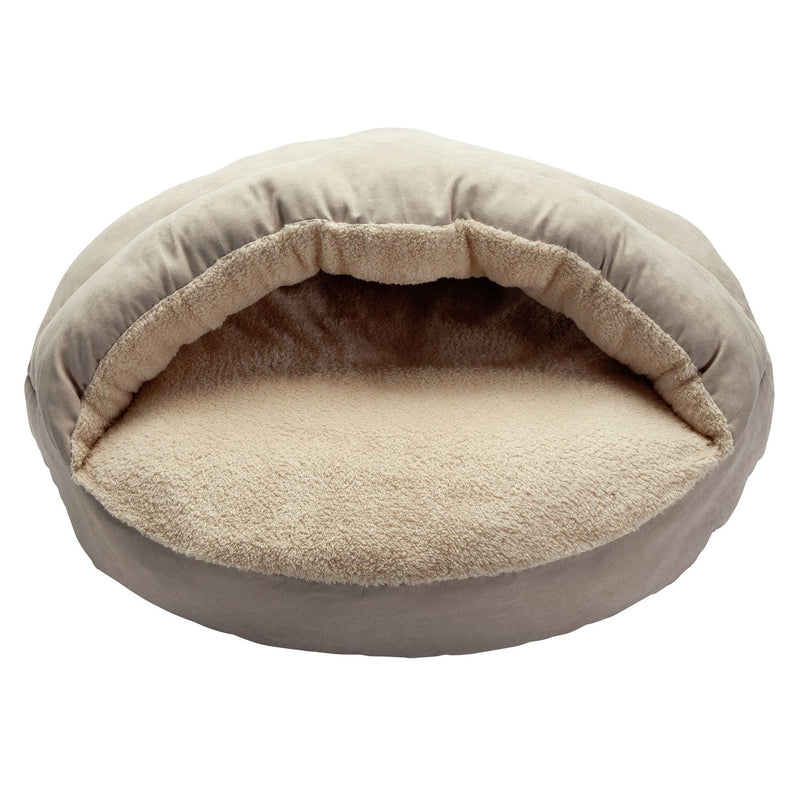 Large hooded pet bed with soft sherpa lining, UK version
