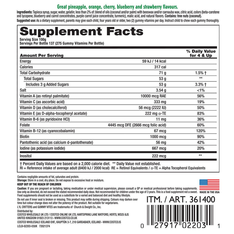 L'il Critters gummy multivitamin bottle 275 count, UK version
