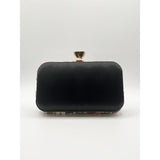 SVNX black floral applique clutch bag with beaded flowers (British brand)