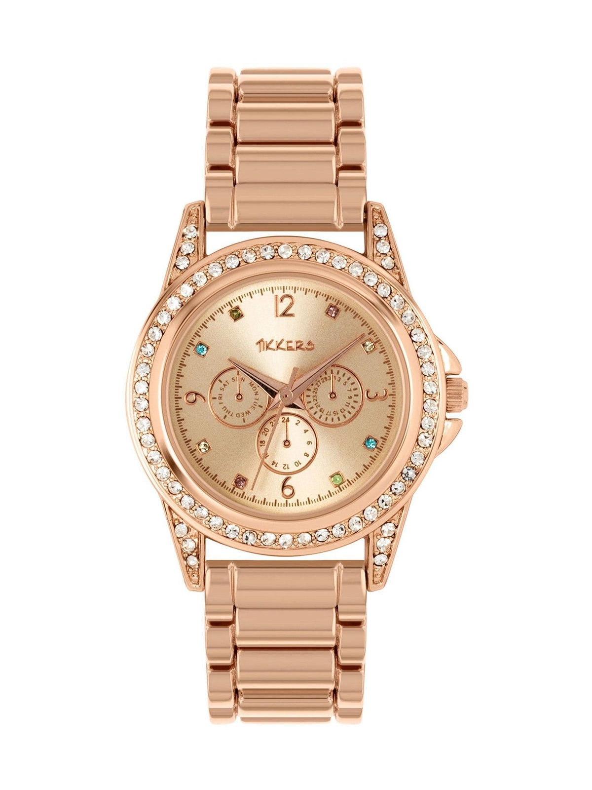 Peers Hardy Tikkers rose gold watch with multicoloured stone dial, imported from the UK