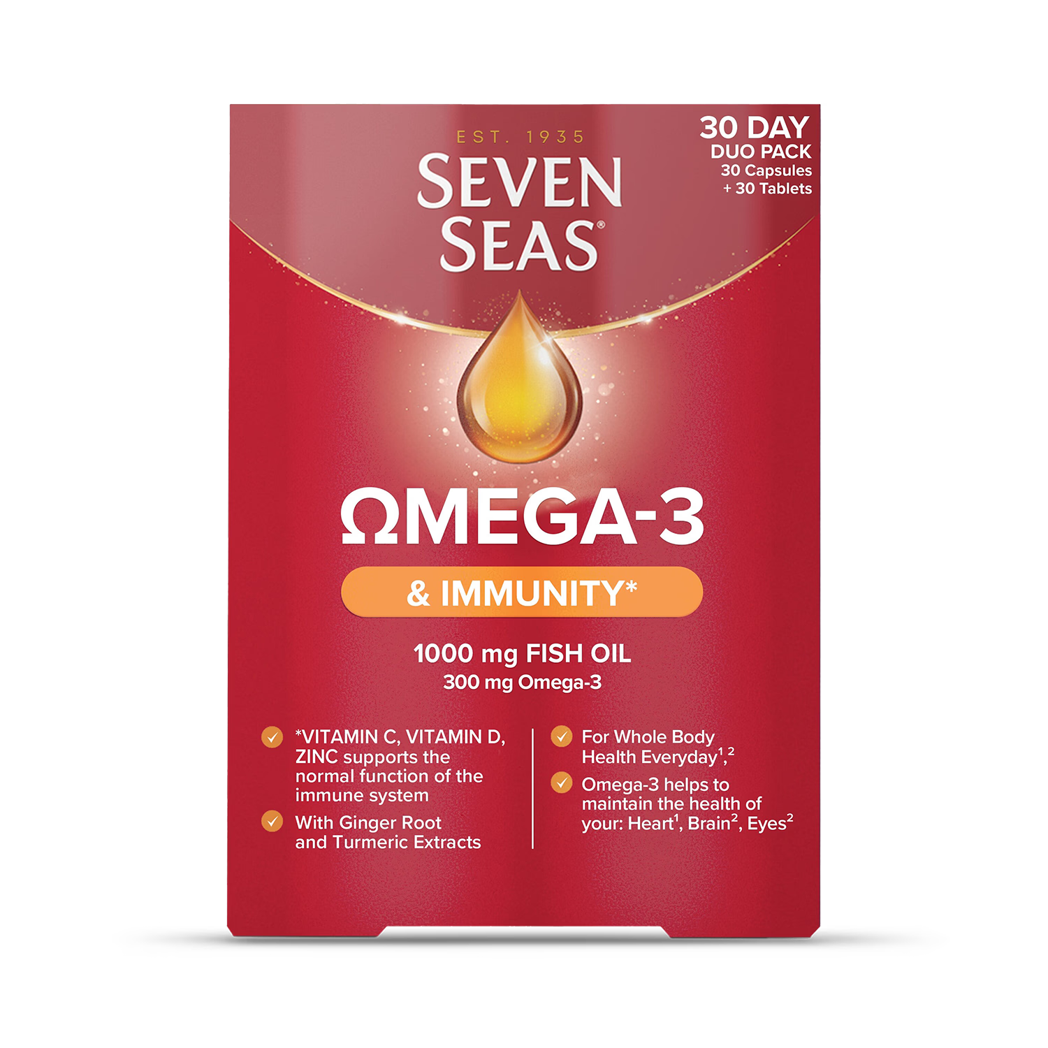 Seven Seas Omega-3 & Immunity supplement 30 tablets and 30 capsules, UK version