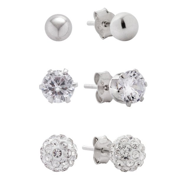 Revere cubic zirconia stud earrings set of 3, imported from the UK