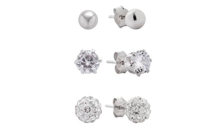 Revere cubic zirconia stud earrings set of 3, imported from the UK