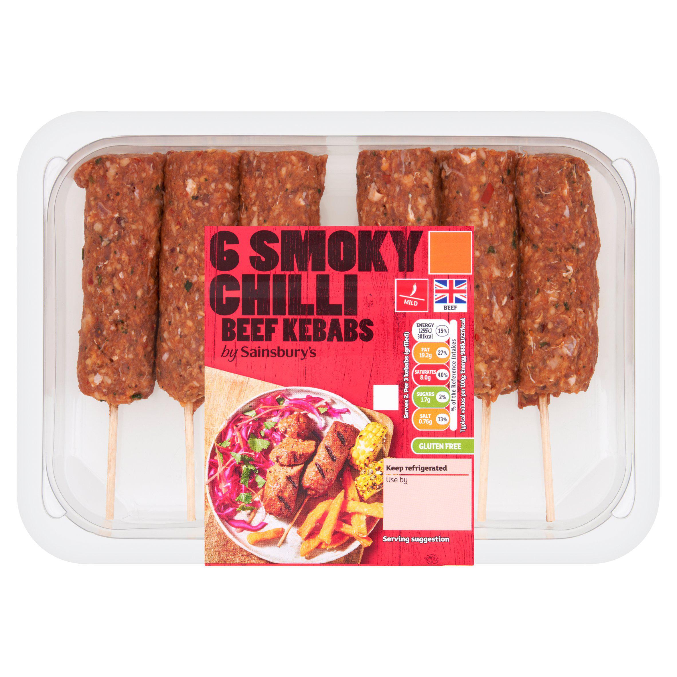 Sainsbury's Smoky Chilli Beef Kebabs x6 360g GOODS Sainsburys   