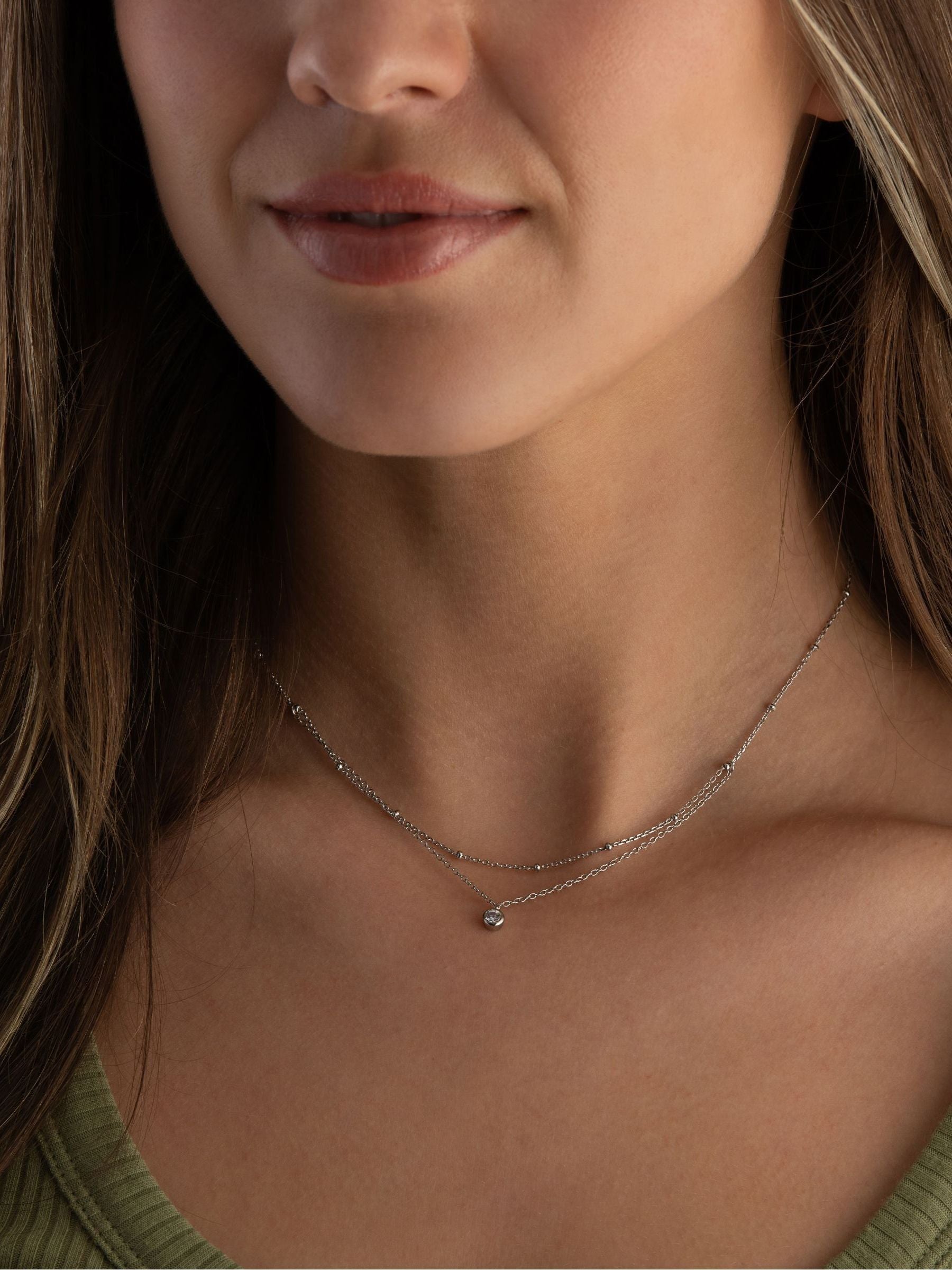 Sterling silver cubic zirconia choker necklace 41cm (British brand)