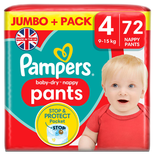 Pampers Baby Dry Nappy Pants Jumbo+ Pack Nappies Size 4, 9kg-15kg x72 big packs Sainsburys   