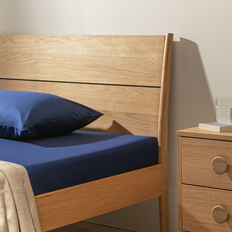 Habitat Cotton Rich 180 TC Plain Navy Fitted Sheet - Double