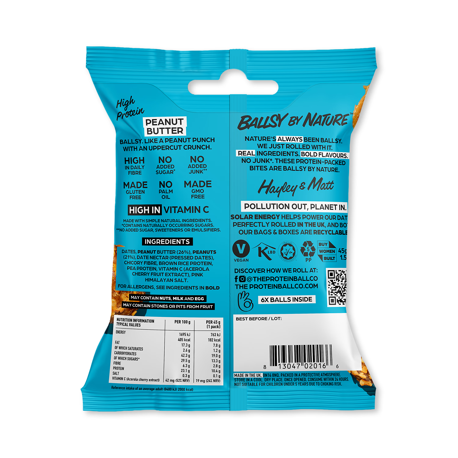 Ballsy plant-based peanut butter balls, UK version