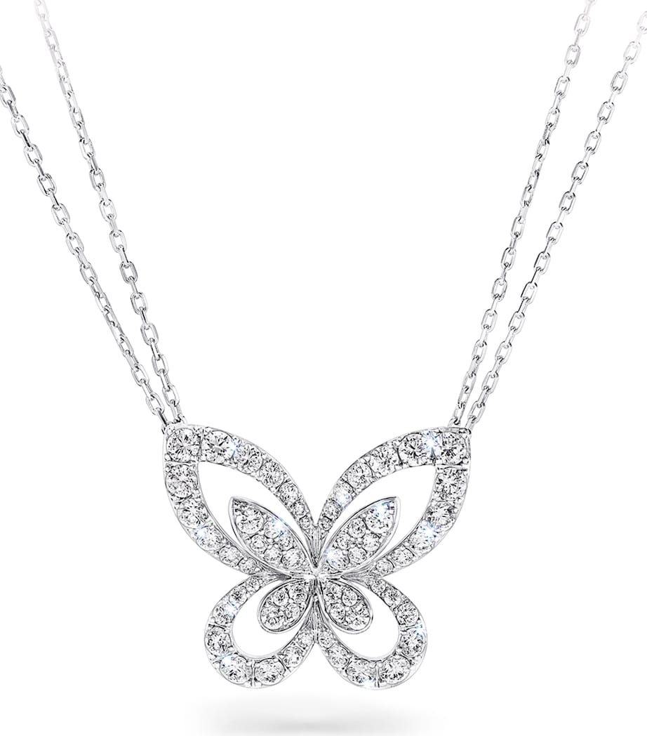 Graff large white gold diamond butterfly necklace, imported from the UK