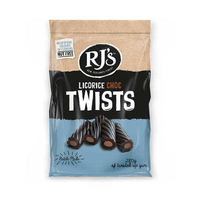 RJ's Licorice Choc Twists British Confectionery 280g
