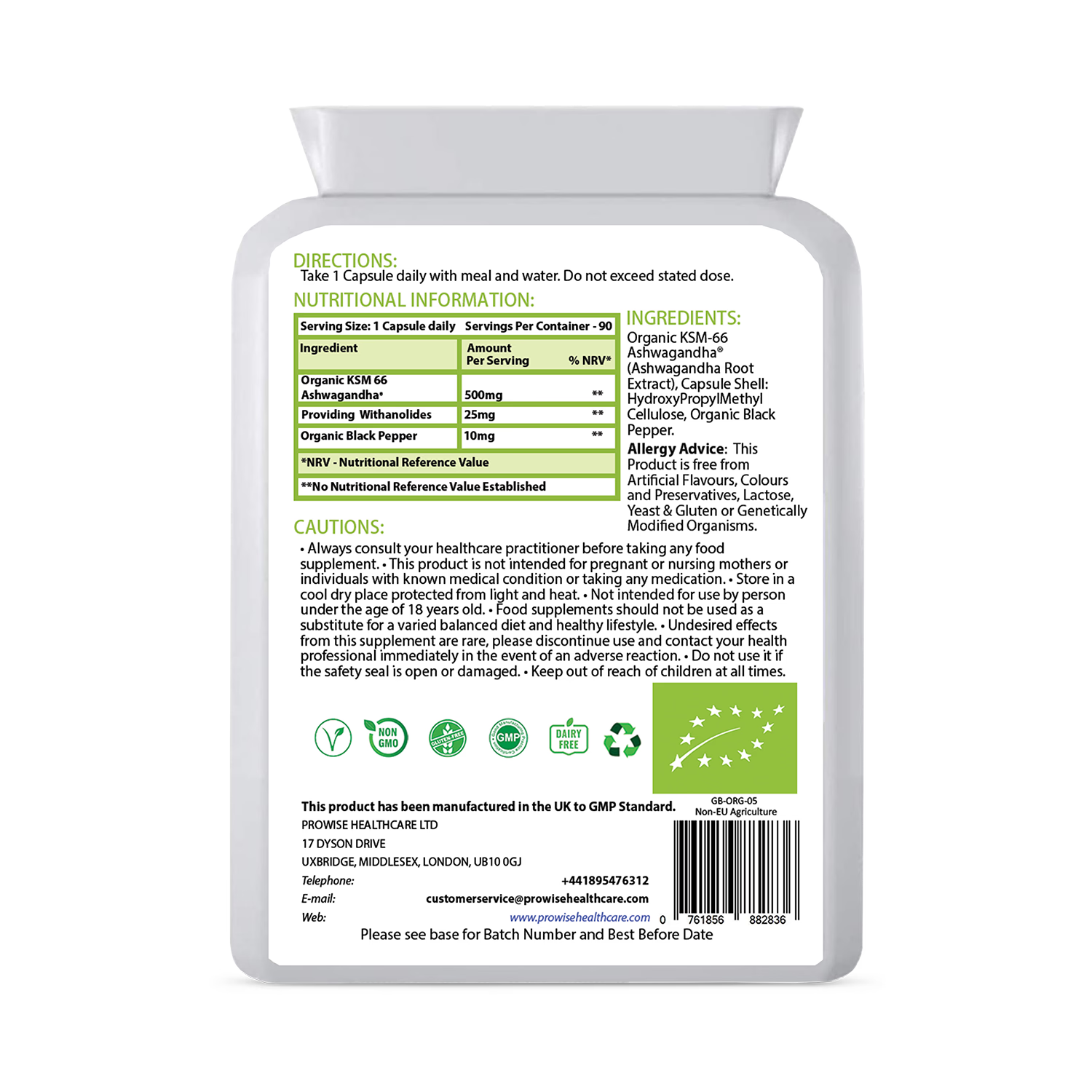 Prowise Healthcare KSM66 Ashwagandha 500mg 90 capsules (British brand)