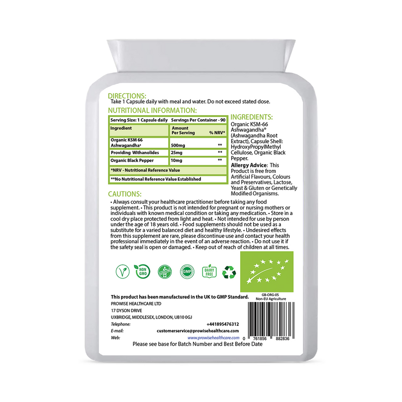 Prowise Healthcare KSM66 Ashwagandha 500mg 90 capsules (British brand)