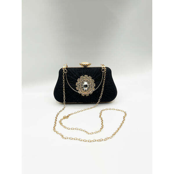 SVNX black ruched clutch bag with chain strap, UK version