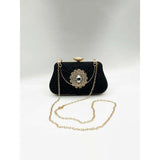 SVNX black ruched clutch bag with chain strap, UK version