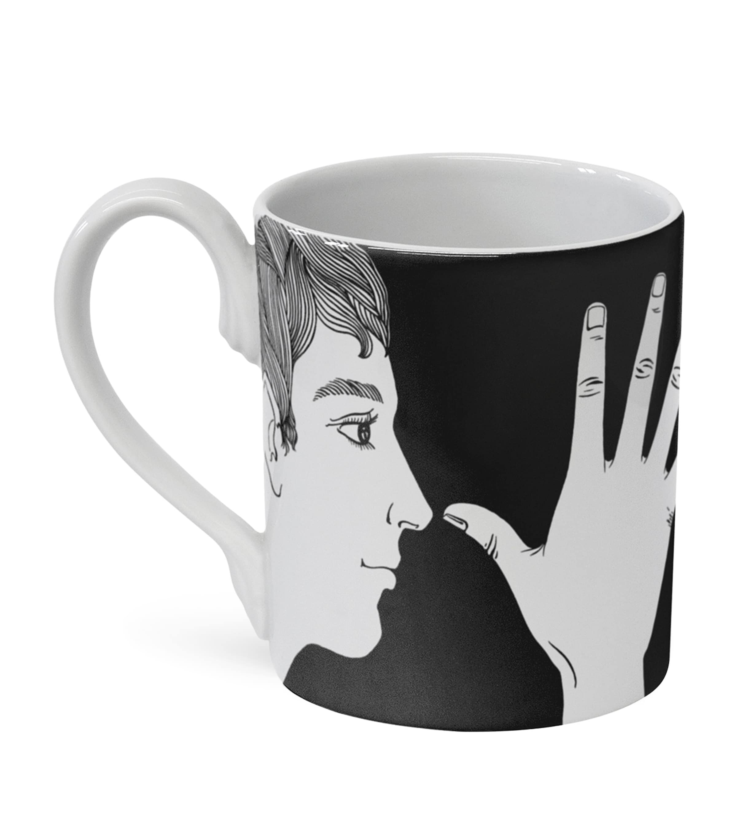 Fornasetti Marameo porcelain coffee mug with hand design - British product