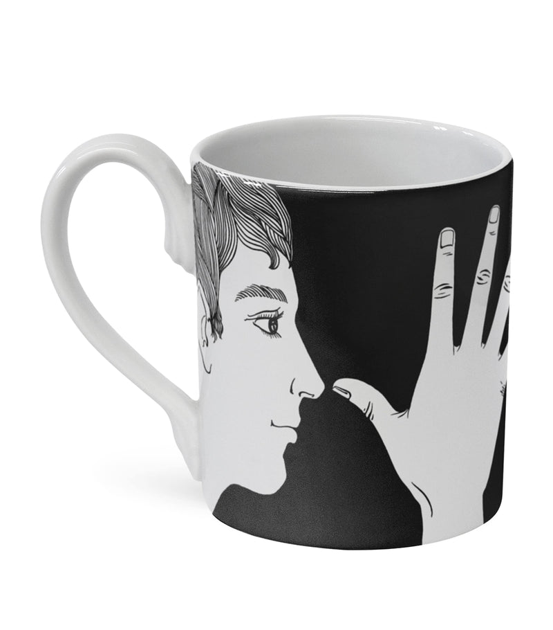 Fornasetti Marameo porcelain coffee mug with hand design - British product