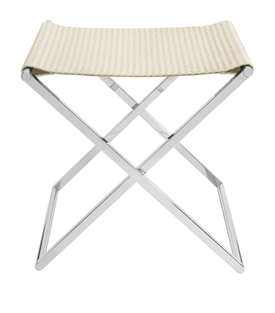 Riviere woven foldaway stool in nappa leather, imported from the UK