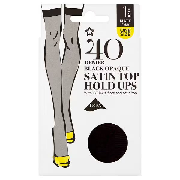 Superdrug opaque satin hold up tights black (British brand)