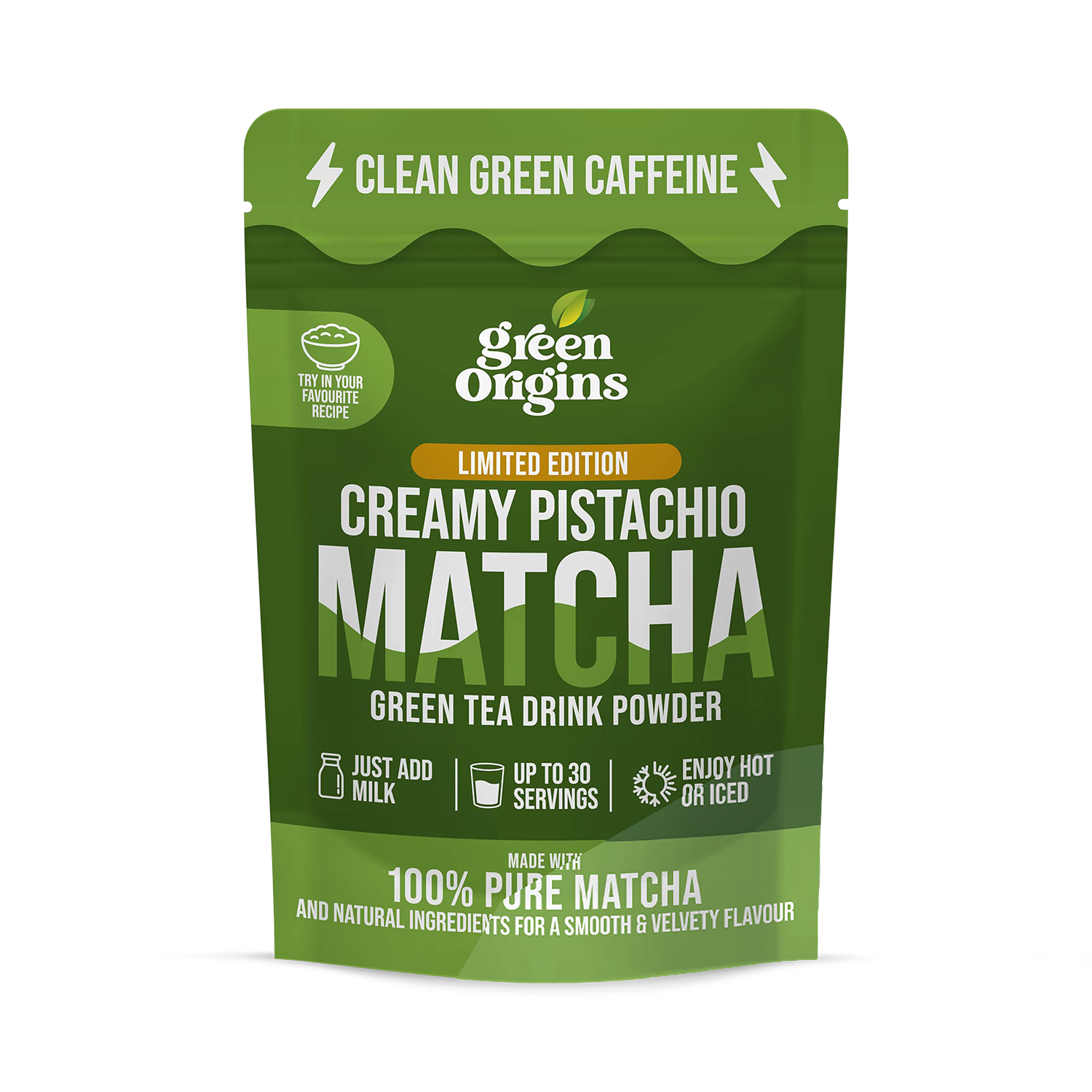 Green Origins creamy pistachio matcha drink powder 75g - British product
