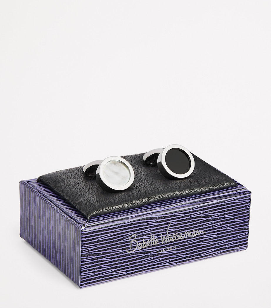 Babette Wasserman reversible disc cufflinks rhodium plated, imported from the UK
