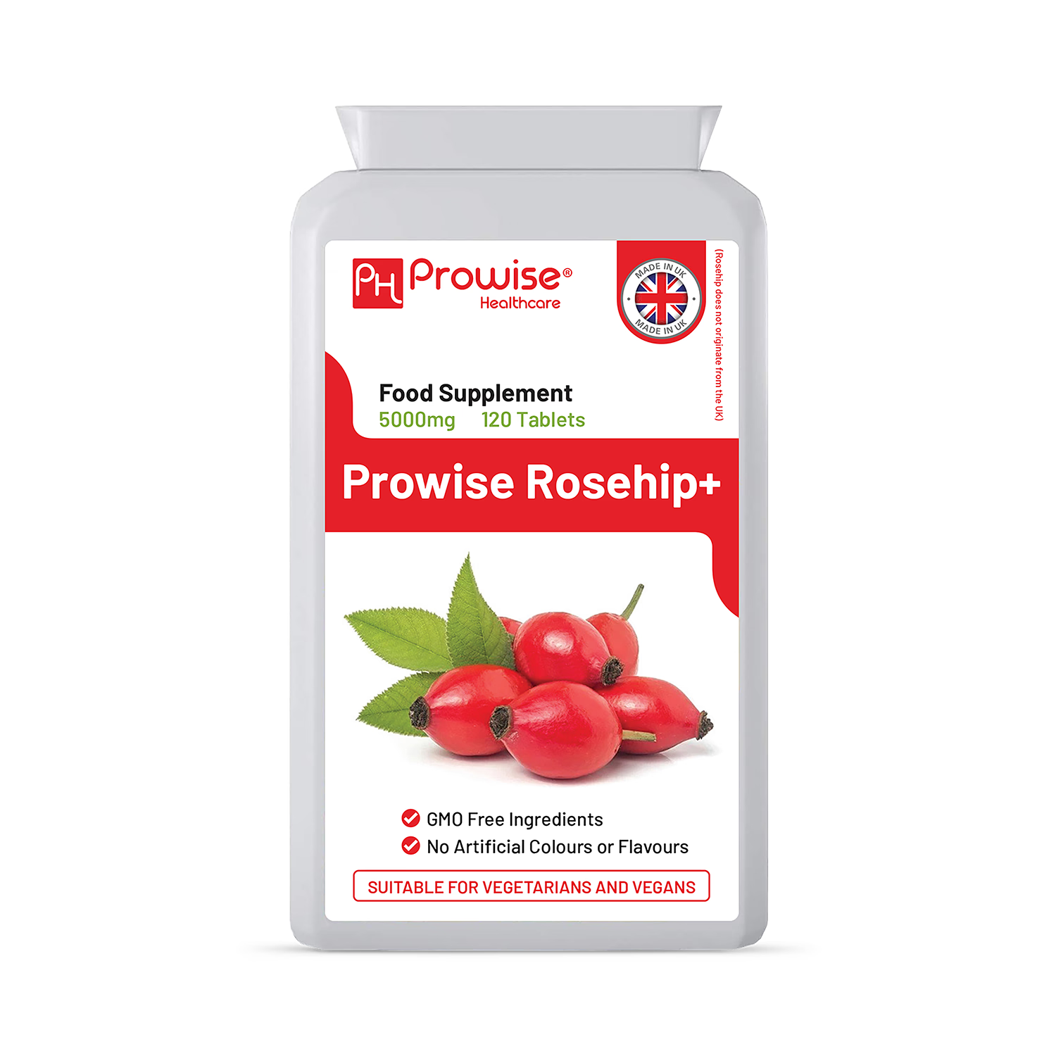 Prowise Healthcare rosehip supplement Health+ 5000mg 120 tablets, UK version