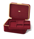 Aerin velvet jewellery box with suede-lined interior and compartments - British product