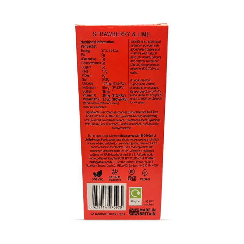 Vidrate hydration sachets strawberry lime 12 sachets (British brand)