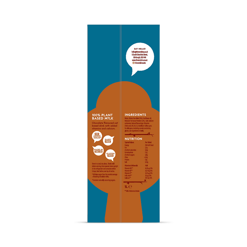 Three Robins Choccoriffic chocolate oat milk 6x1L, UK version