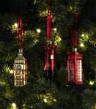 Harrods London Icons tree decorations set of 3 glass with Big Ben, imported from the UK