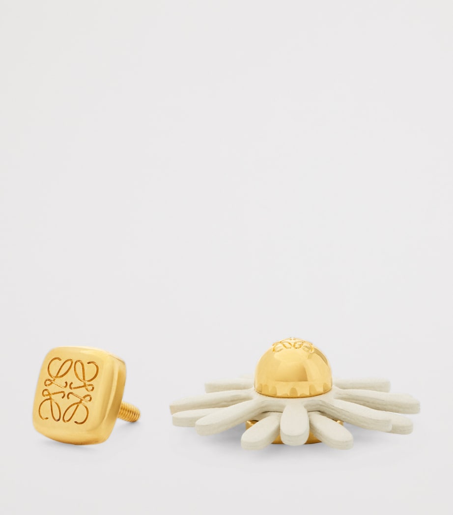 LOEWE leather-trim flower pin H1cm W2.5cm, imported from the UK