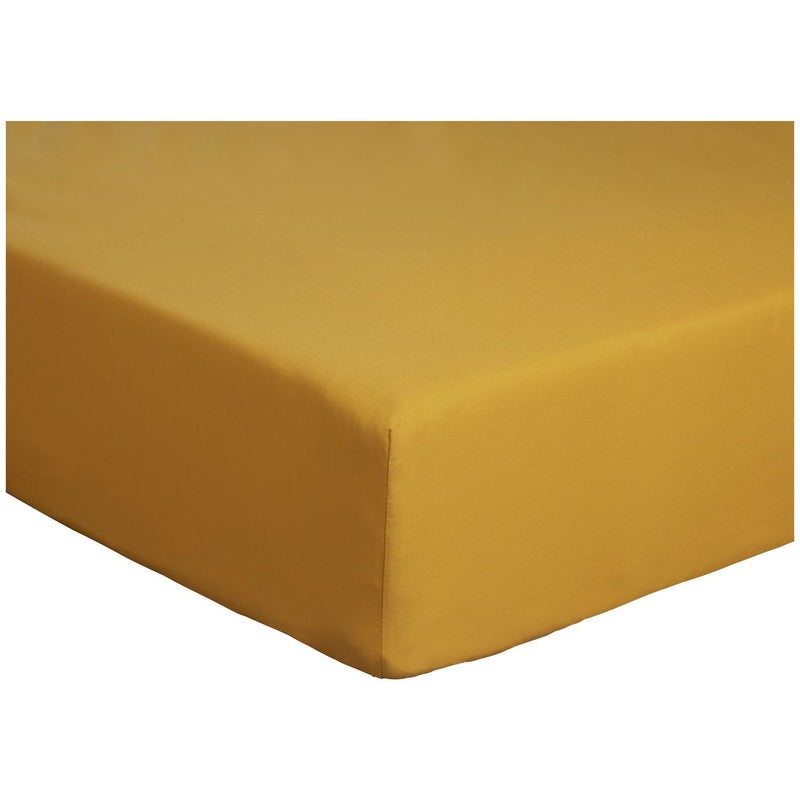 Habitat Cotton Rich 180 TC Plain Mustard Fitted Sheet - King