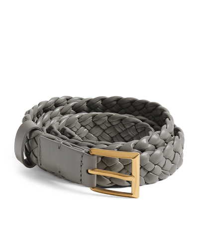 Harrods Bottega Veneta Leather Intreccio Solo Belt- Buy online at McGrocer