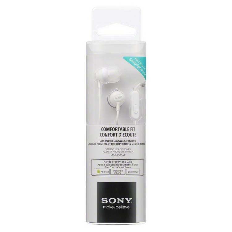 Sony white in-ear wired headphones with microphone - British product