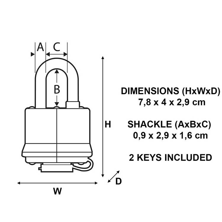 Master Lock thermoplastic weatherproof padlock, UK version