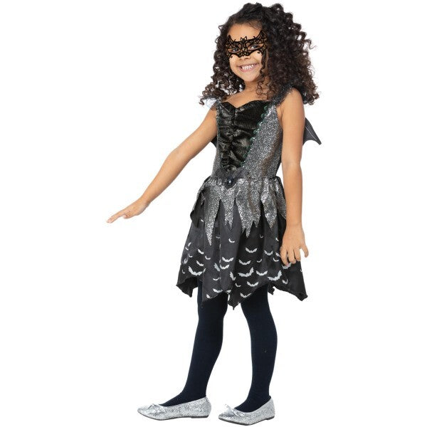 Smiffys dark bat fairy costume with dress, wings, and eyemask - British product