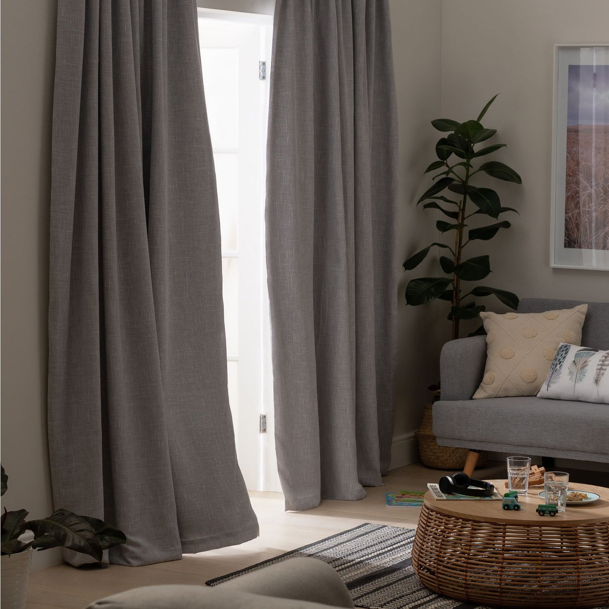 Habitat Thermal Blackout Linen Look Pencil Pleat Curtains - Dove Grey-168x183cm