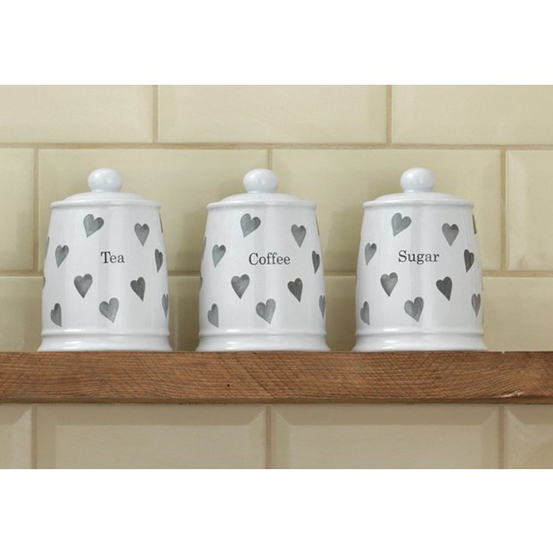 Argos Home set of 3 grey heart storage jars, imported from the UK