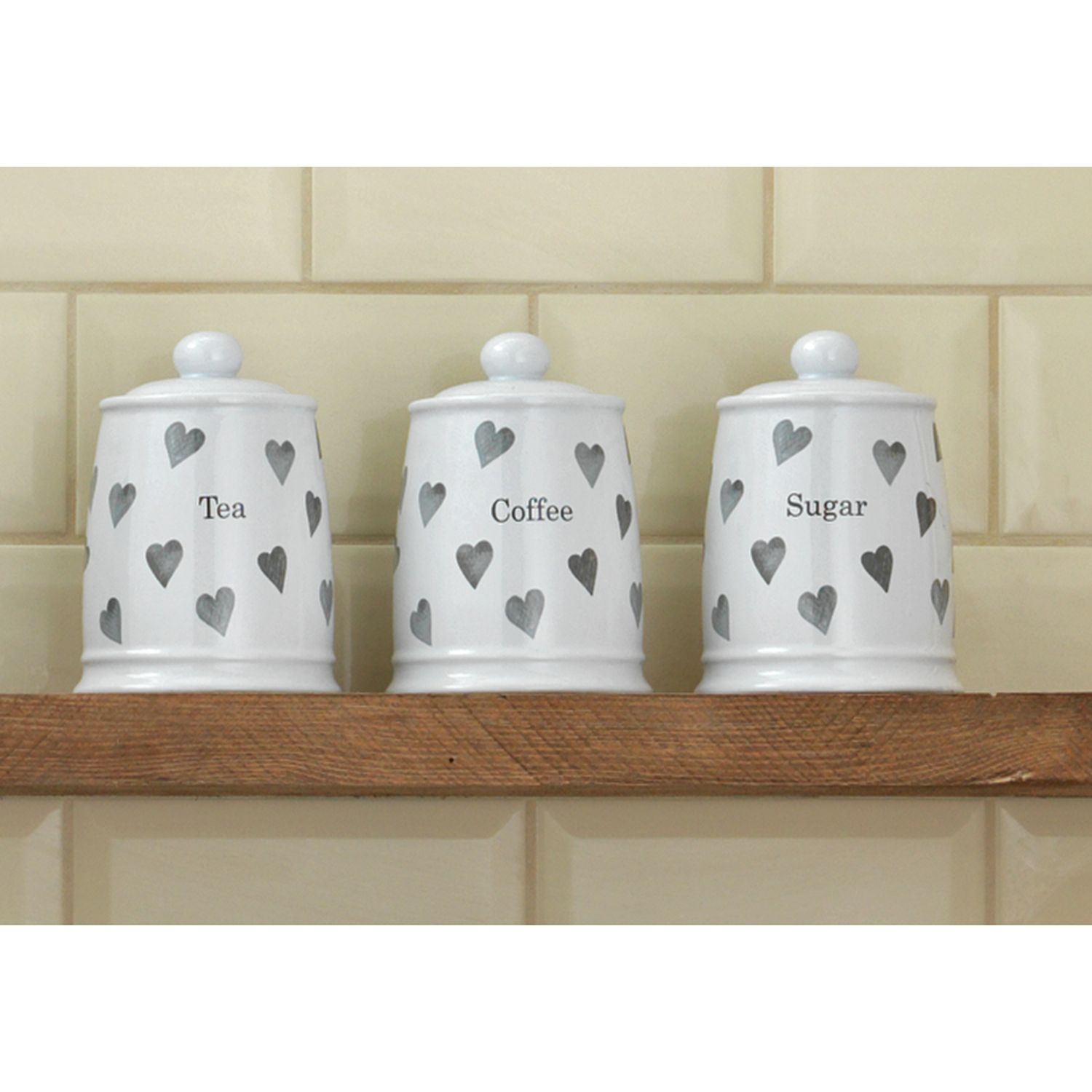 Argos Home set of 3 grey heart storage jars, imported from the UK