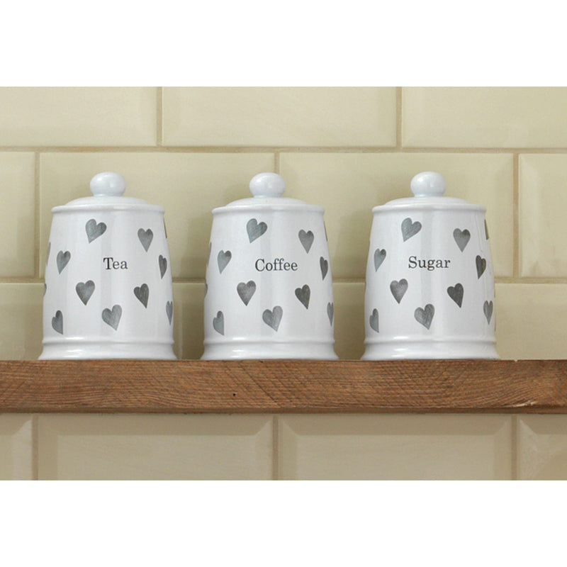 Argos Home set of 3 grey heart storage jars, imported from the UK