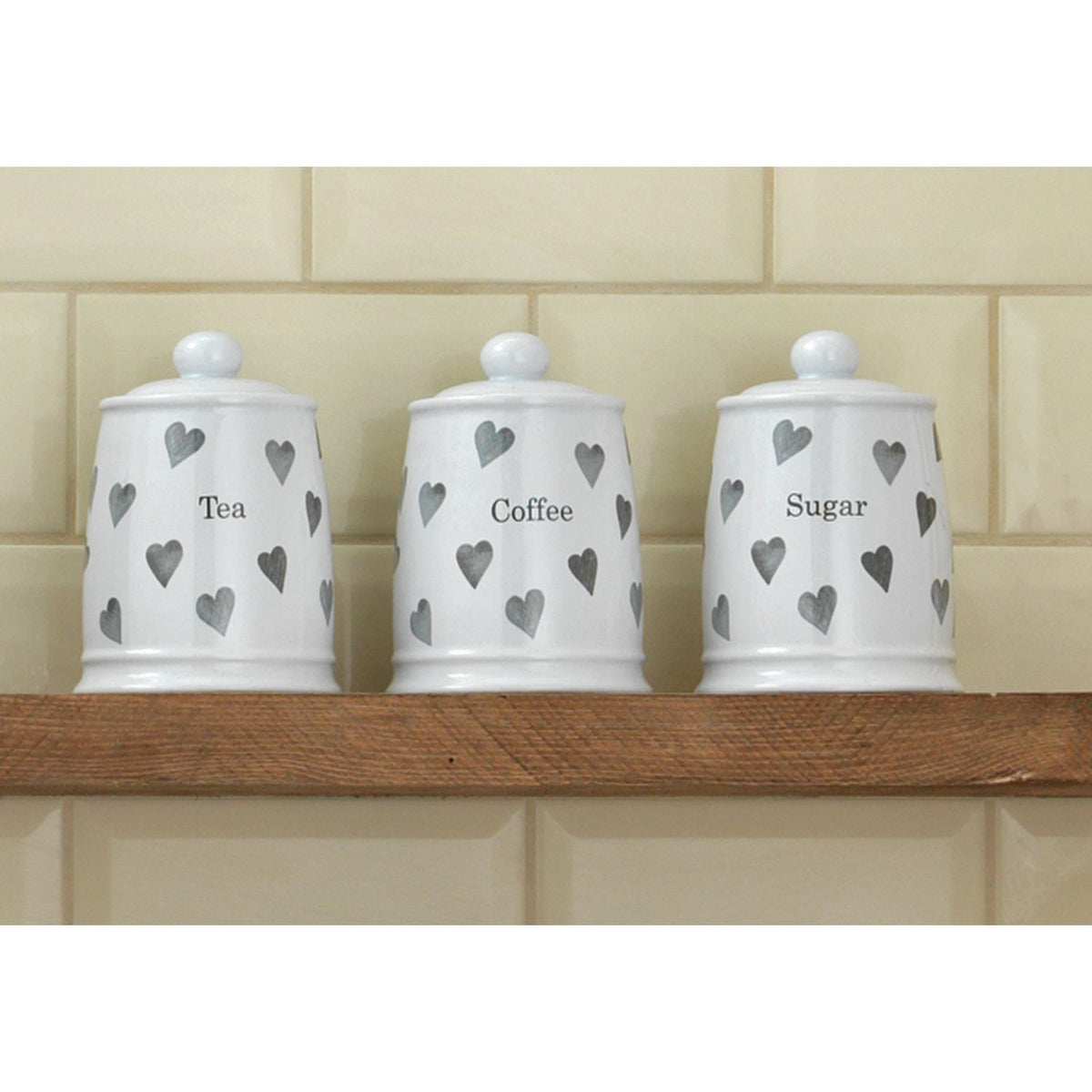 Argos Home set of 3 grey heart storage jars, imported from the UK